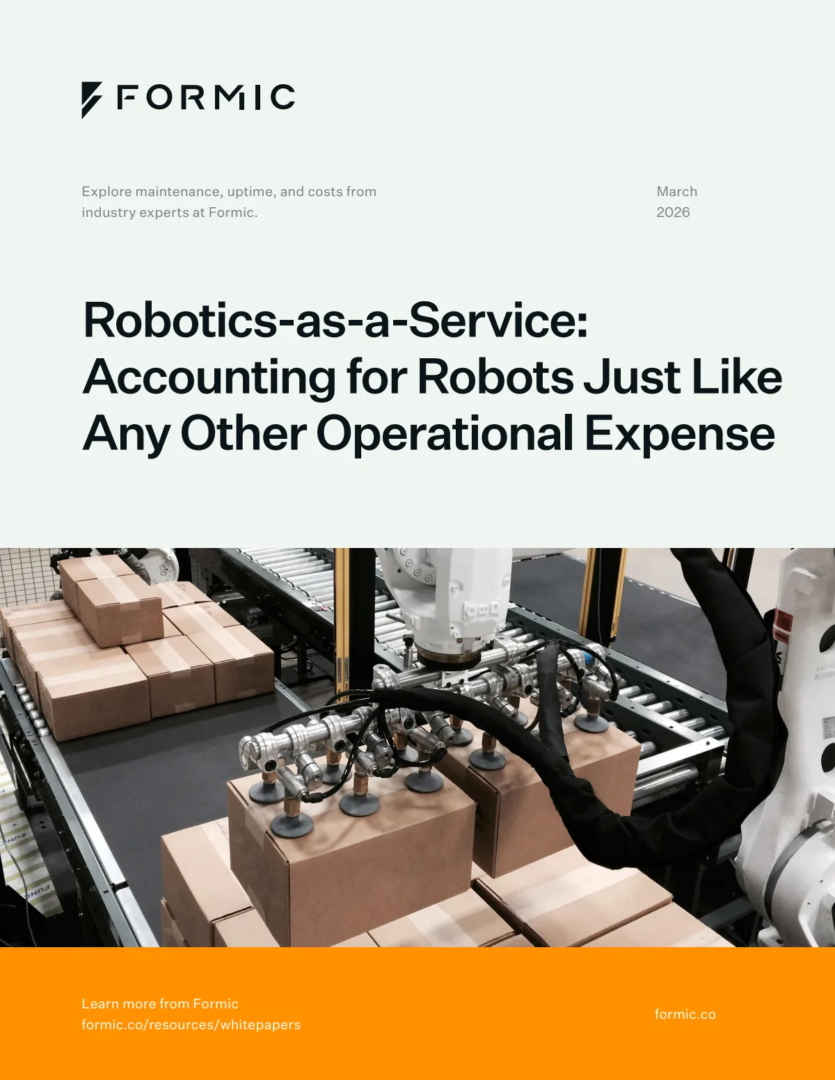 Cover of the Formic whitepaper, Robotics-as-a-Service: Accounting for Robots Just Like Any Other Operational Expense.