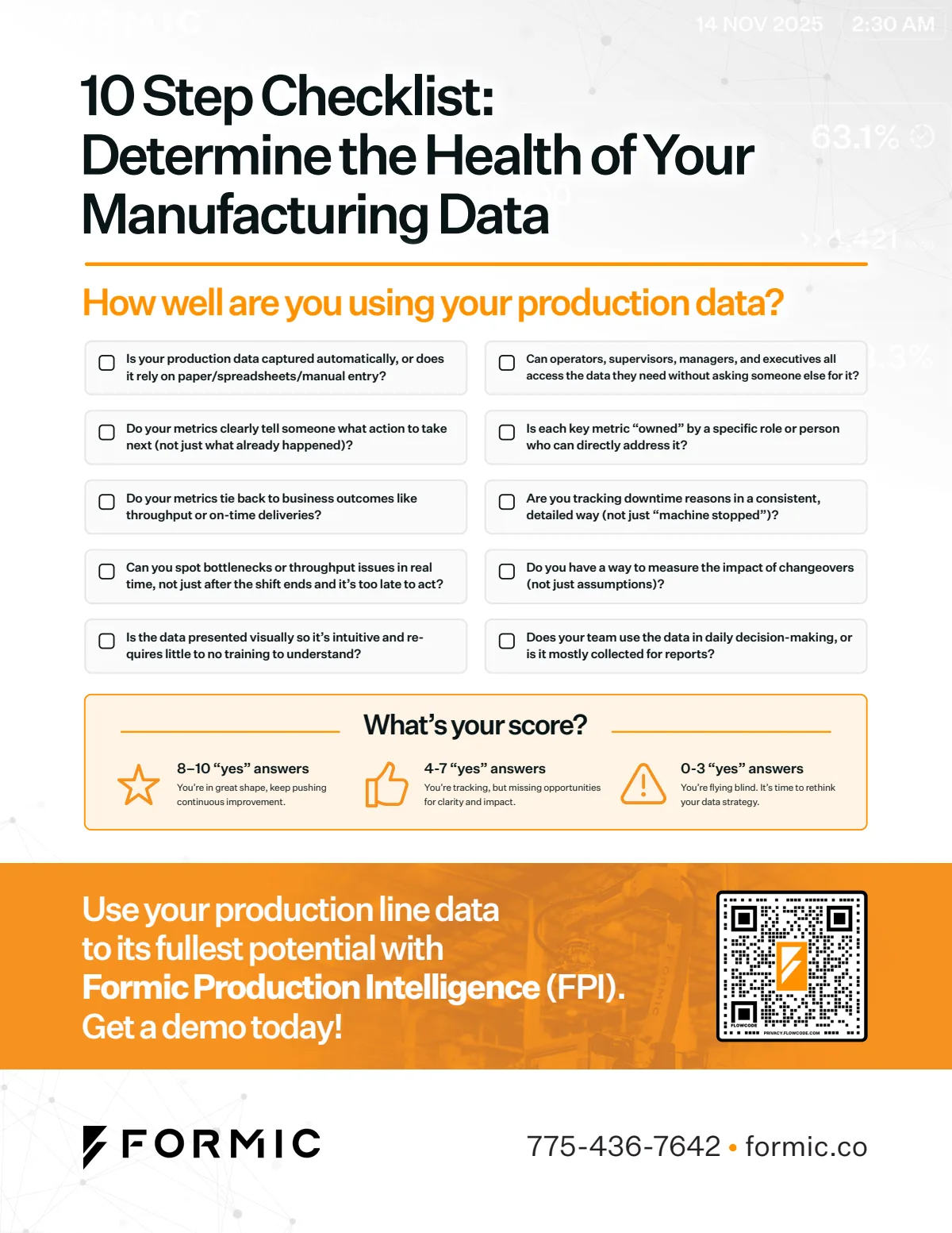 Cover of the Formic 10 step checklist, Determine the Health of Your Manufacturing Data.